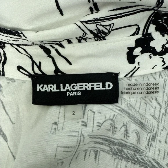NWT Karl Lagerfeld Black & White Monochrome Graphic Dress Size 2 - Picture 12 of 13